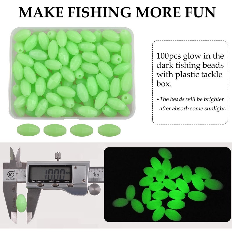 Shaddock Fishing Fishing Beads Glow Oval Hard Floating Green Luminous Beads Fishing Lures Baits Floating Tools Eggs Fishing Tackle Rig in 100pcs 10mm x 18mm - Image 5